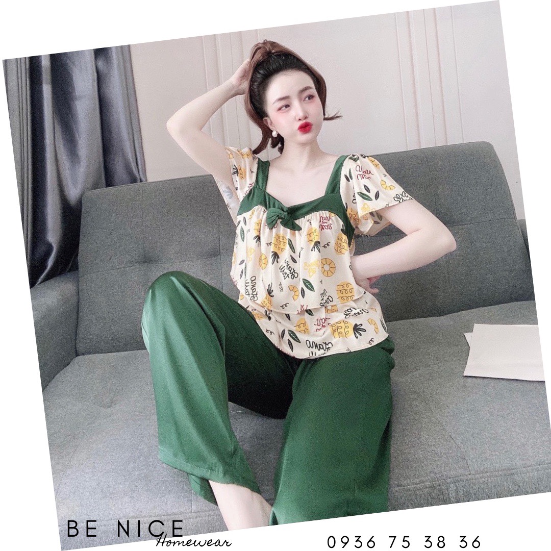 Set lụa dài tay cánh tiên phối màu nơ cổ dễ thương nhà Be Nice Homewear