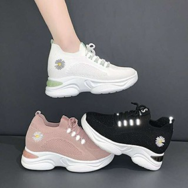 Giày độn đế nữ  vải dệt thoáng khí cao 5cm Hot trend mới nhất 2021 ( Đen ,Trắng  Hồng)