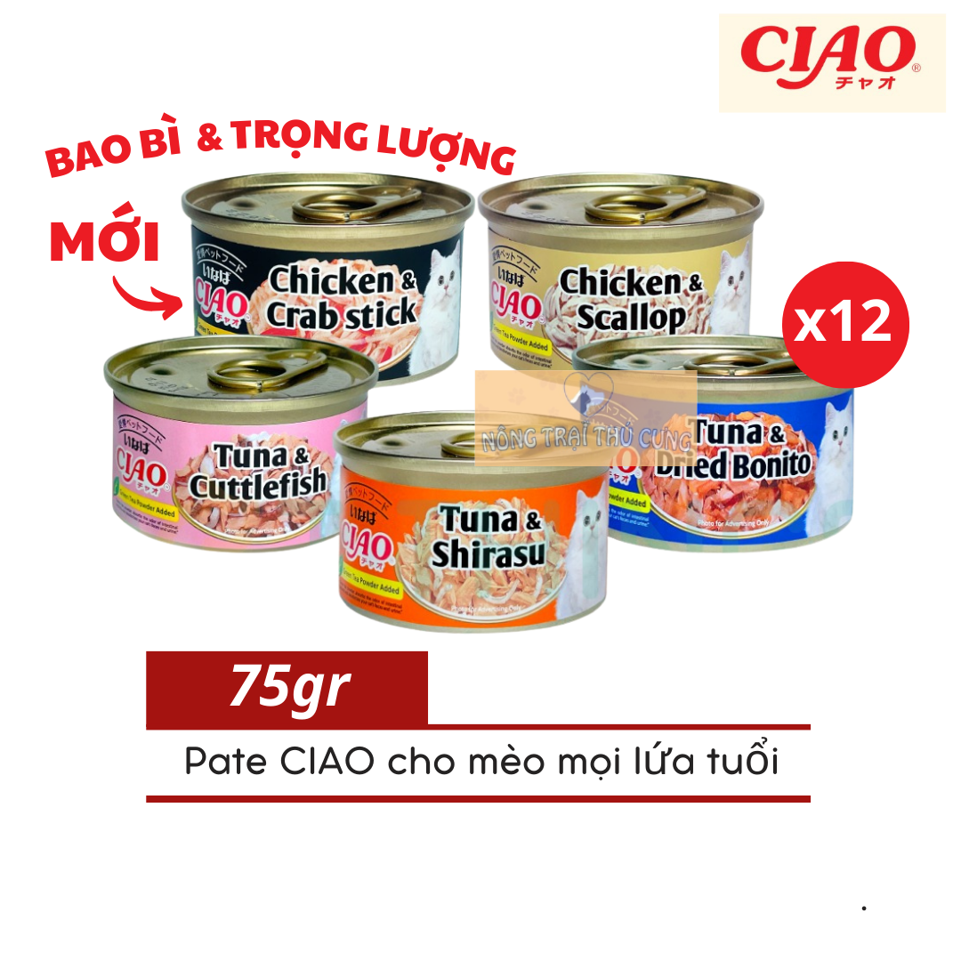 [COMBO 12 LON] Pate Ciao Cho Mèo Lon 75gr (Nhập Thái) – Nhiều Vị - [Nông Trại Thú Cưng]