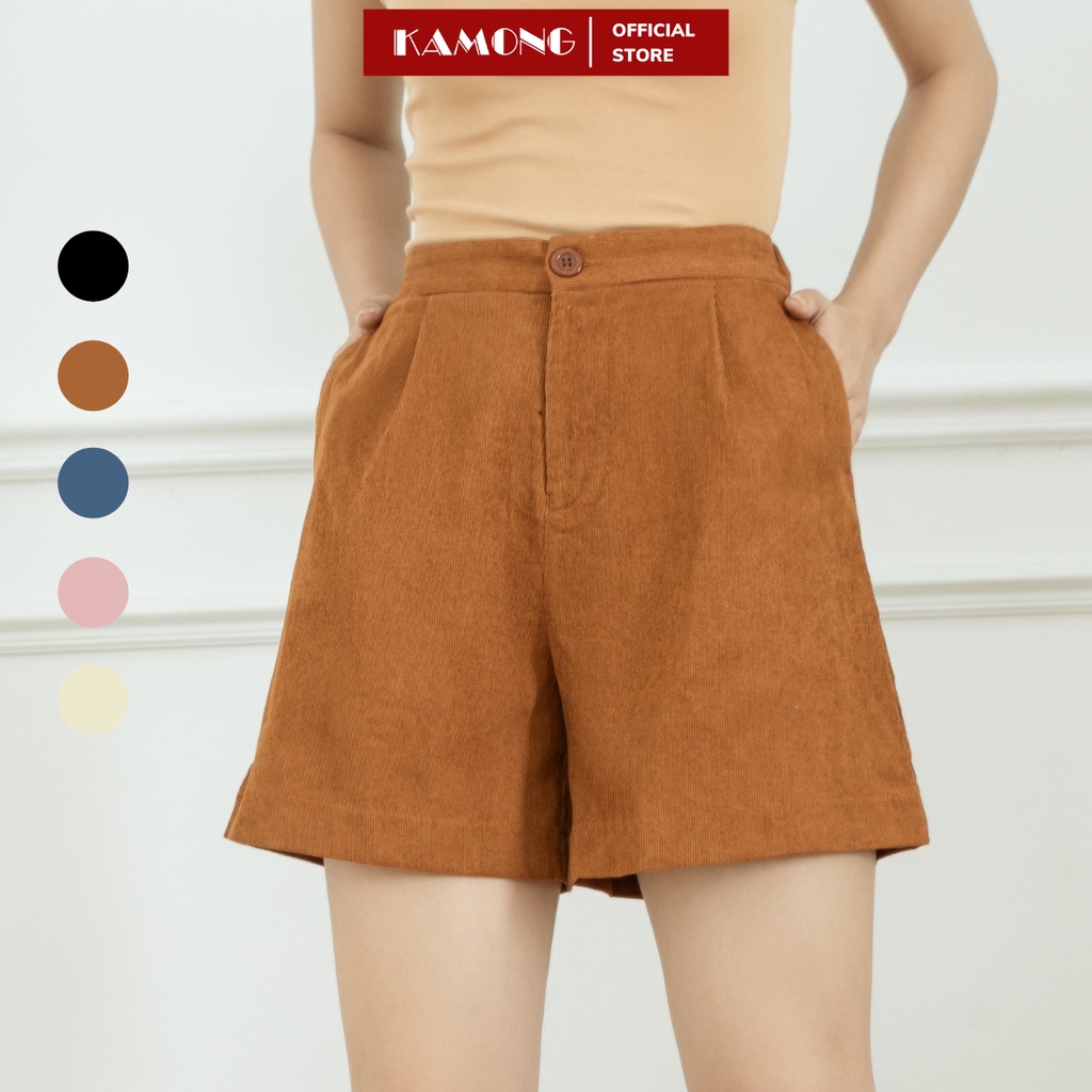 Quần short nữ lưng cao kamong chất liệu nhung tăm q008