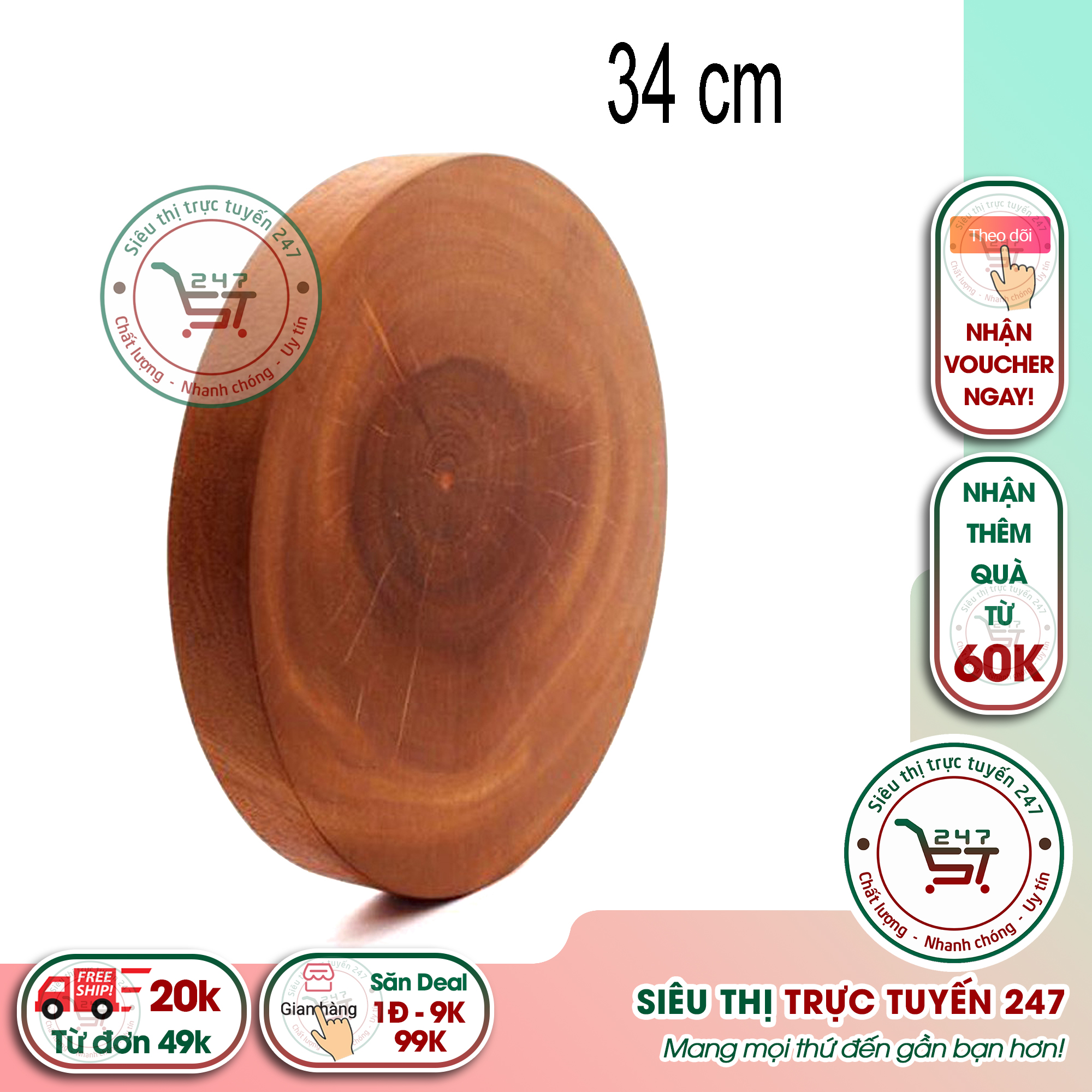 Thớt gỗ tròn có móc treo đường kính 34 cm món đồ dùng nhà bếp cần thiết cho mọi gia đình|Siêu thị trực tuyến 247