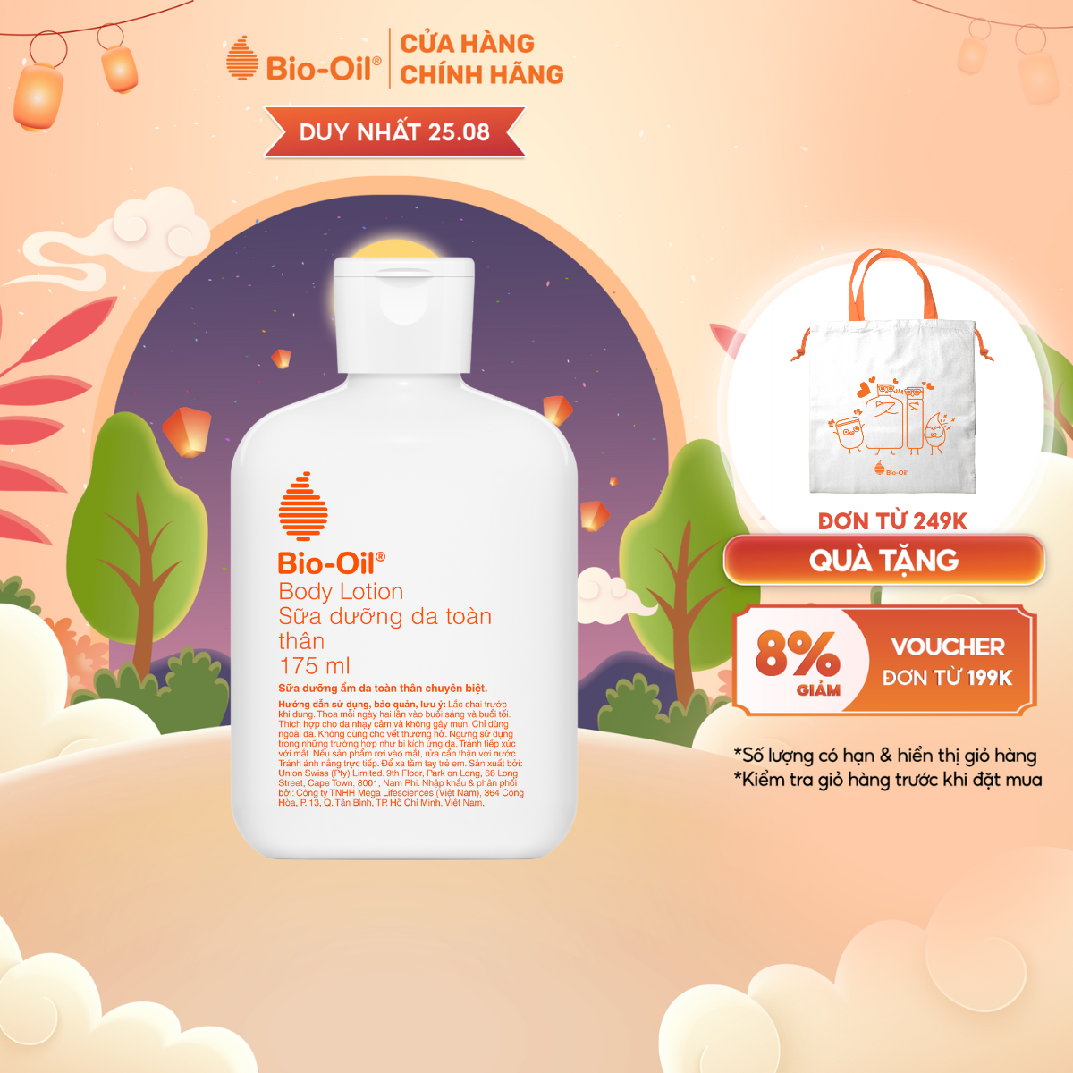 Sữa dưỡng thể siêu nhẹ không nhờn giúp nuôi dưỡng da mướt mịn - BIO-OIL BODY LOTION (chai 175ml)