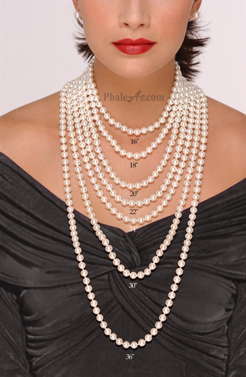 Vòng cổ ngọc trai pha lê Áo Swarovski pearl 8ly 5810 khóa bạc 925 chiều dài tùy ý
