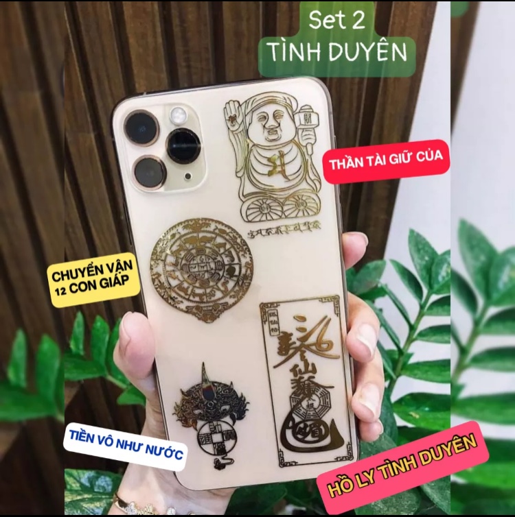 Miếng dán điện thoại may mắn hộ thân bình an phù hợp phong thuỷ đẹp lung linh