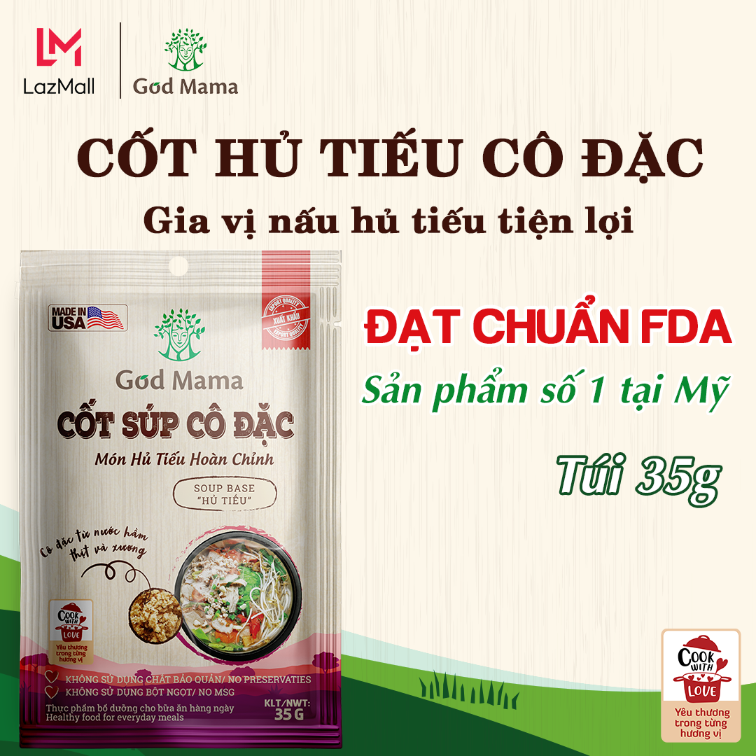[CP] Cốt Súp Cô Đặc Hủ Tiếu (35g) - Món Hủ Tiếu Hoàn Chỉnh - Gia vị nấu hủ tiếu tiện lợi - Túi 35gr - Tiêu chuẩn FDA - Tiện lợi cho bữa ăn gia đình - An toàn cho sức khỏe - Thương Hiêu God Mama (35gram)
