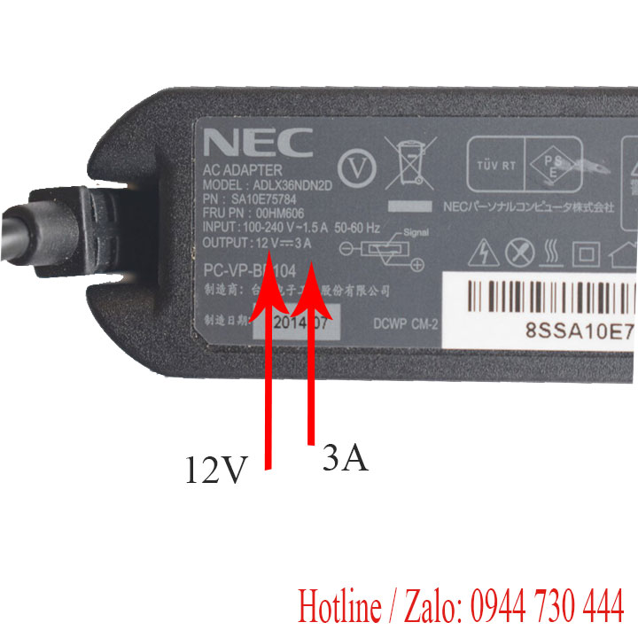 Sạc laptop Nec 12v 3a