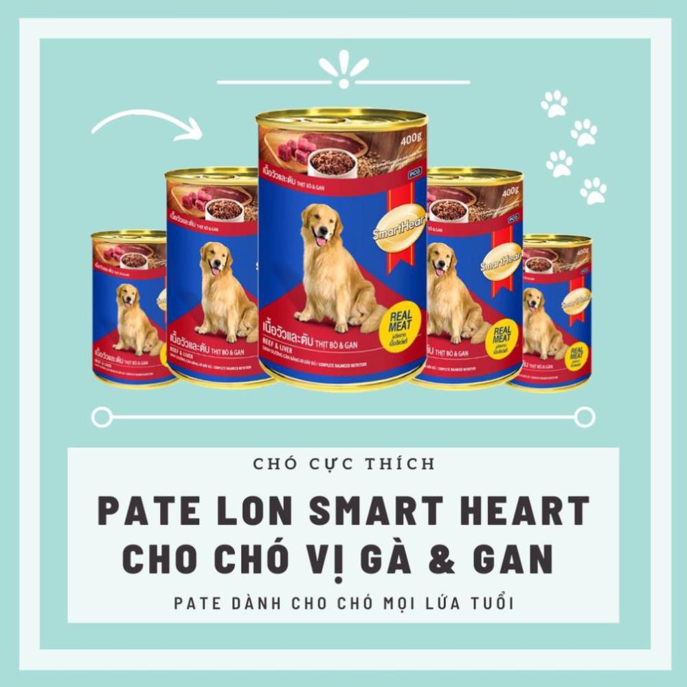 [HCM]Pate lon Smart Heart 400g dành cho chó lớn vị bò và gan