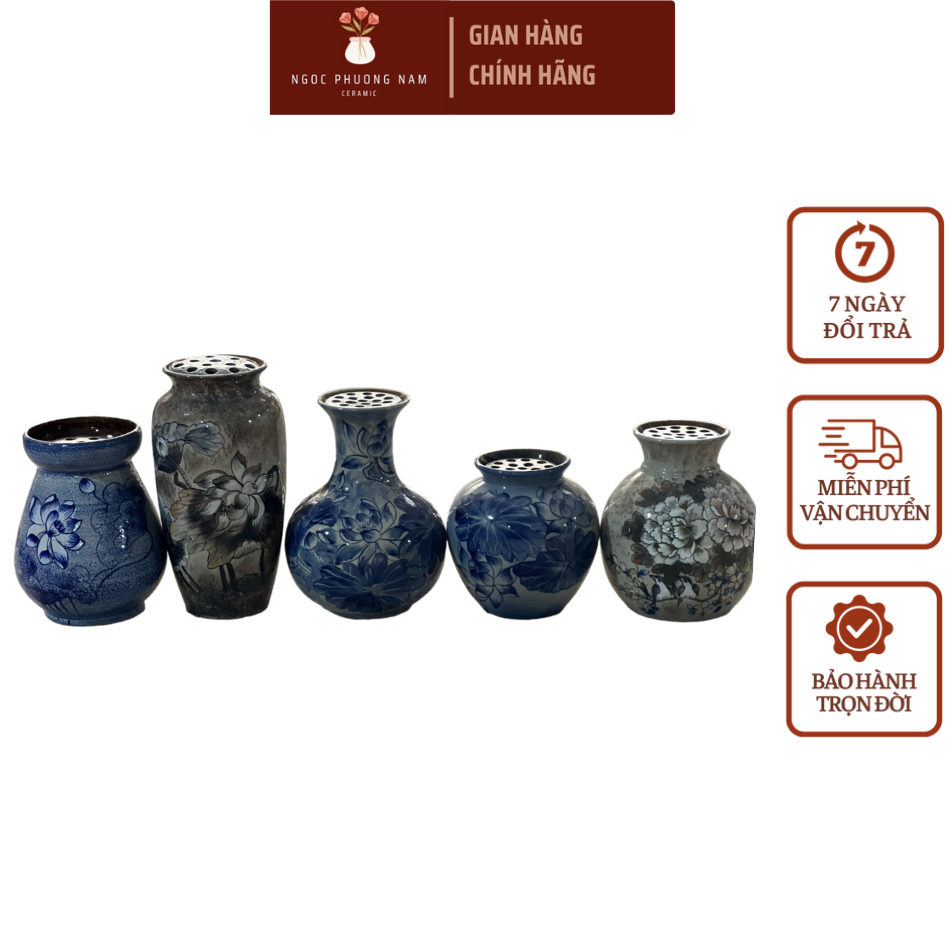 Tấm cắm hoa định hình bình hoa gốm sứ bát tràng lọ hoa decor gốm ngọc phương nam