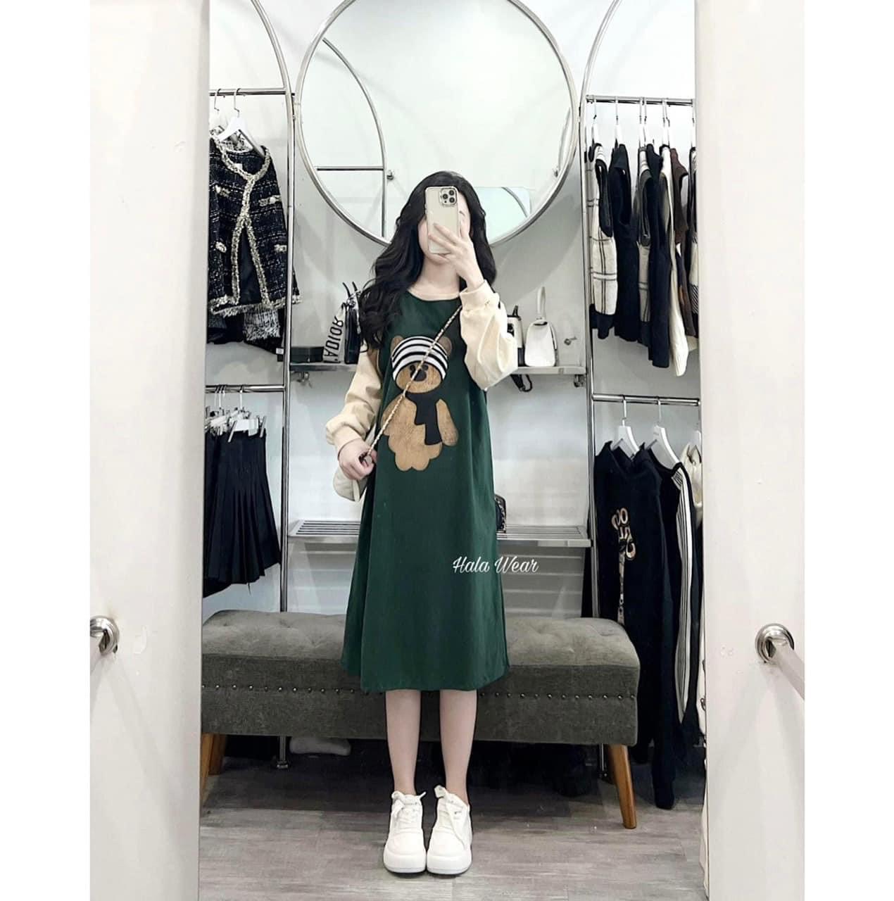 Đầm suông - váy suông gấu dài tay - váy bầu chất cotton thái, có size đến 75kg