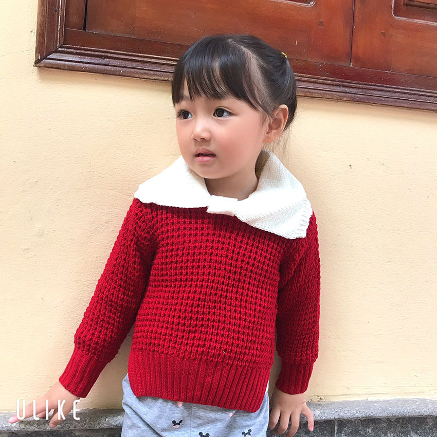 TANOSA Áo len cổ nơ dễ thương cho bé gái từ 2-7 tuổi