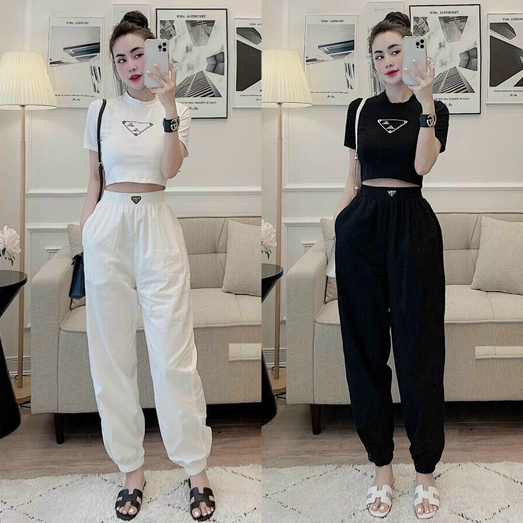 Set Áo Croptop Kèm Quần Lưng Thun Thể Thao Cá Tính set bộ nữ set áo và quần