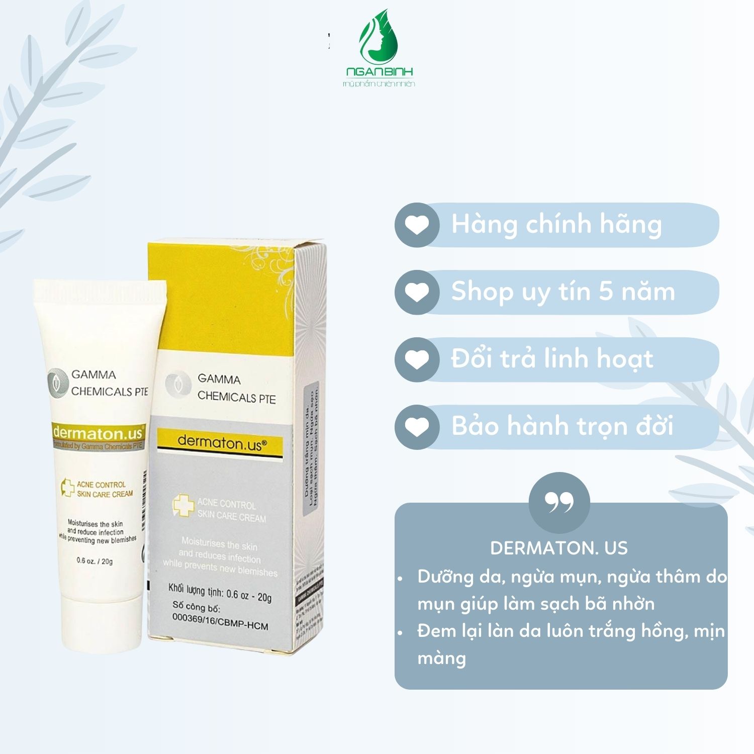 Kem mụn Dematon.US làm sạch chất cặn bã, mờ sẹo, dưỡng da trắng sáng mịn màng