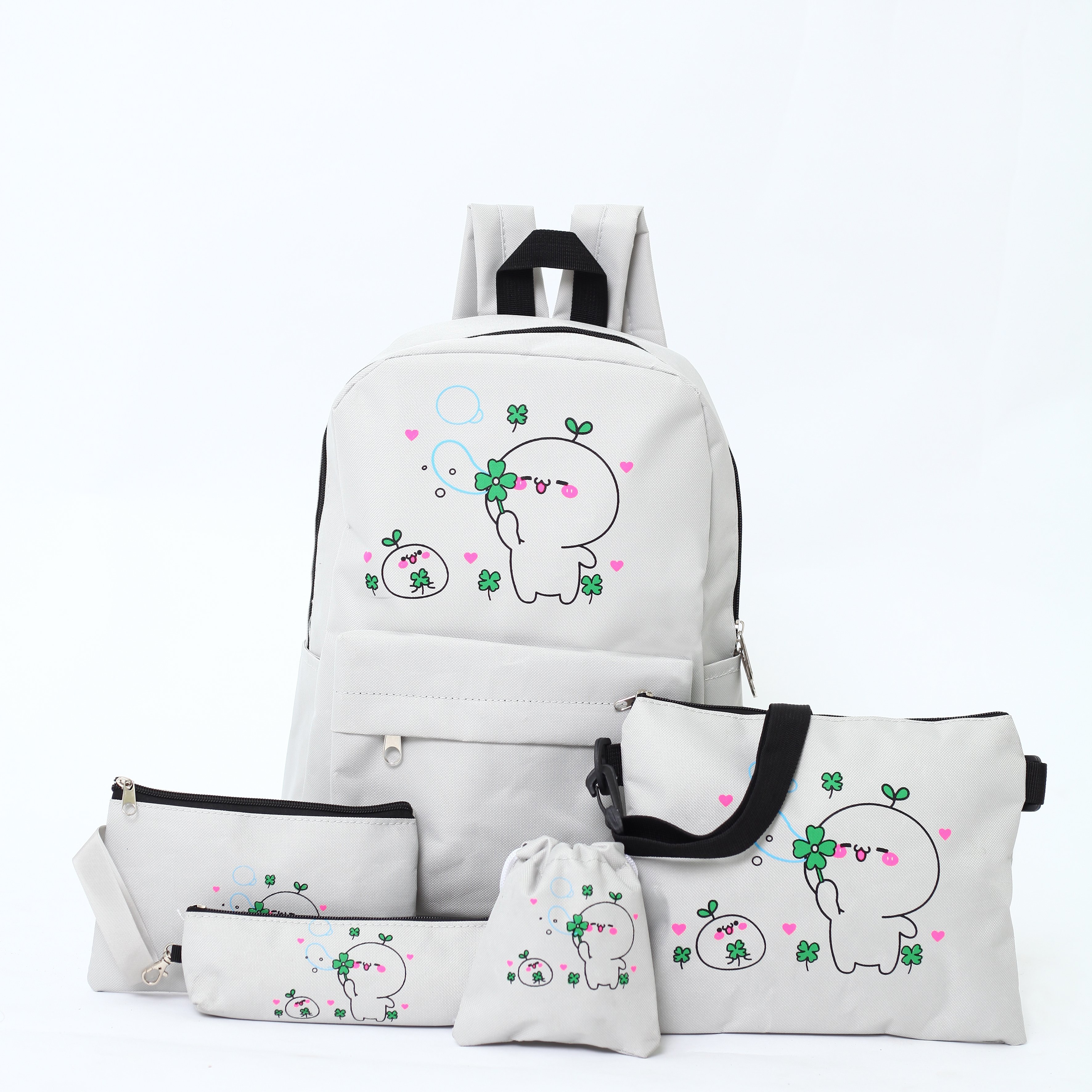 Set 5 Món Balo Túi Xách + Ví Cầm Tay + Túi Đeo Vai + Ví + Hộp Bút Cầm Tay Kiểu Dáng Đơn Giản Thời Trang Cho Nữ