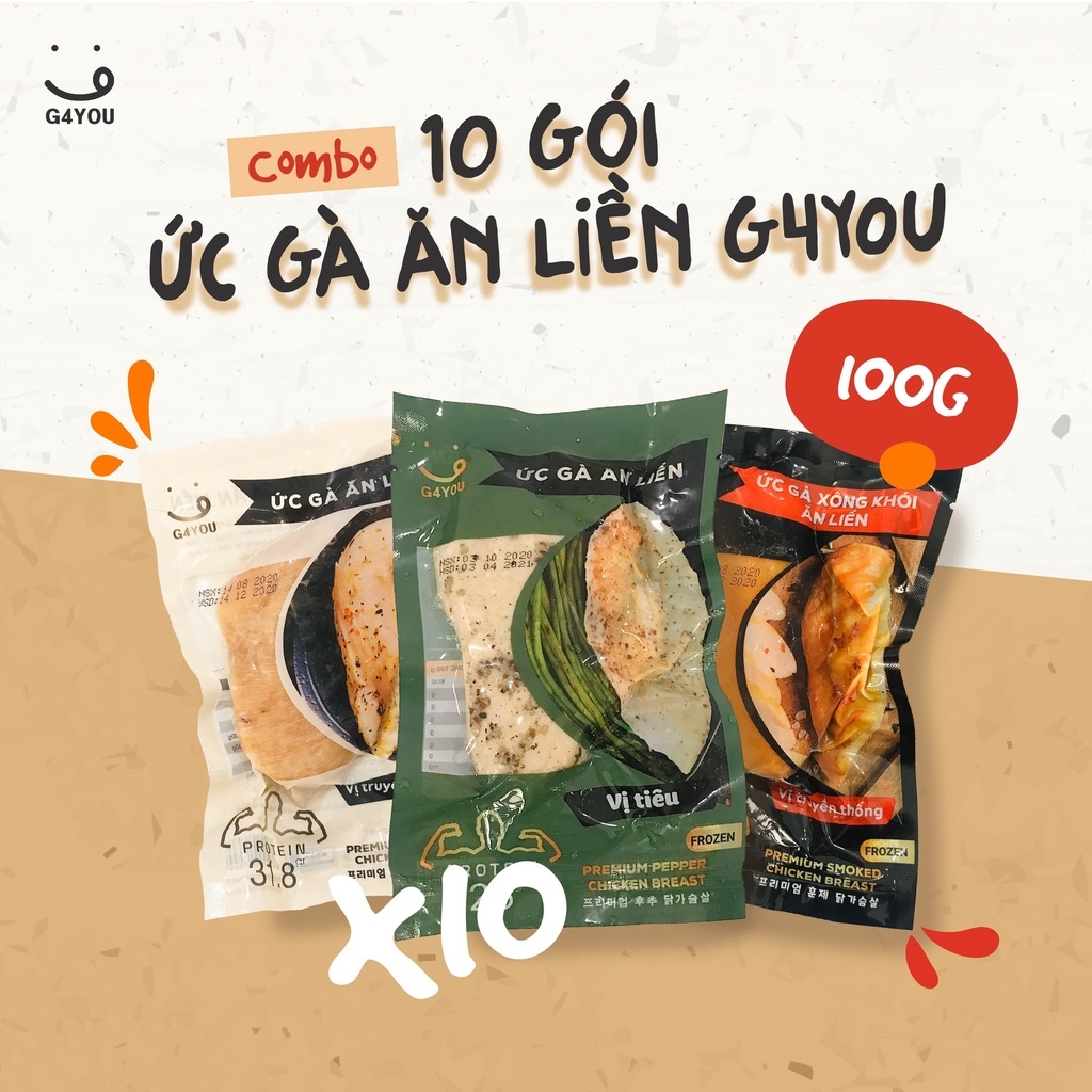 Hot sale combo 10 gói ức gà ăn liền g4you 100g