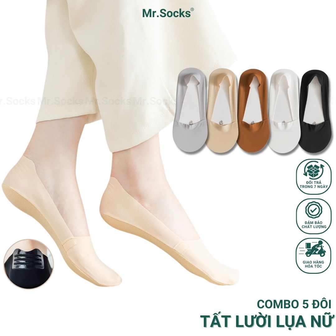  Combo 5 Tất nữ đi giày búp bê Mr.Socks có đệm cao su chống tuột gót chất liệu sợi cotton cao cấp TATLUA-UYE-7002-5DOI 