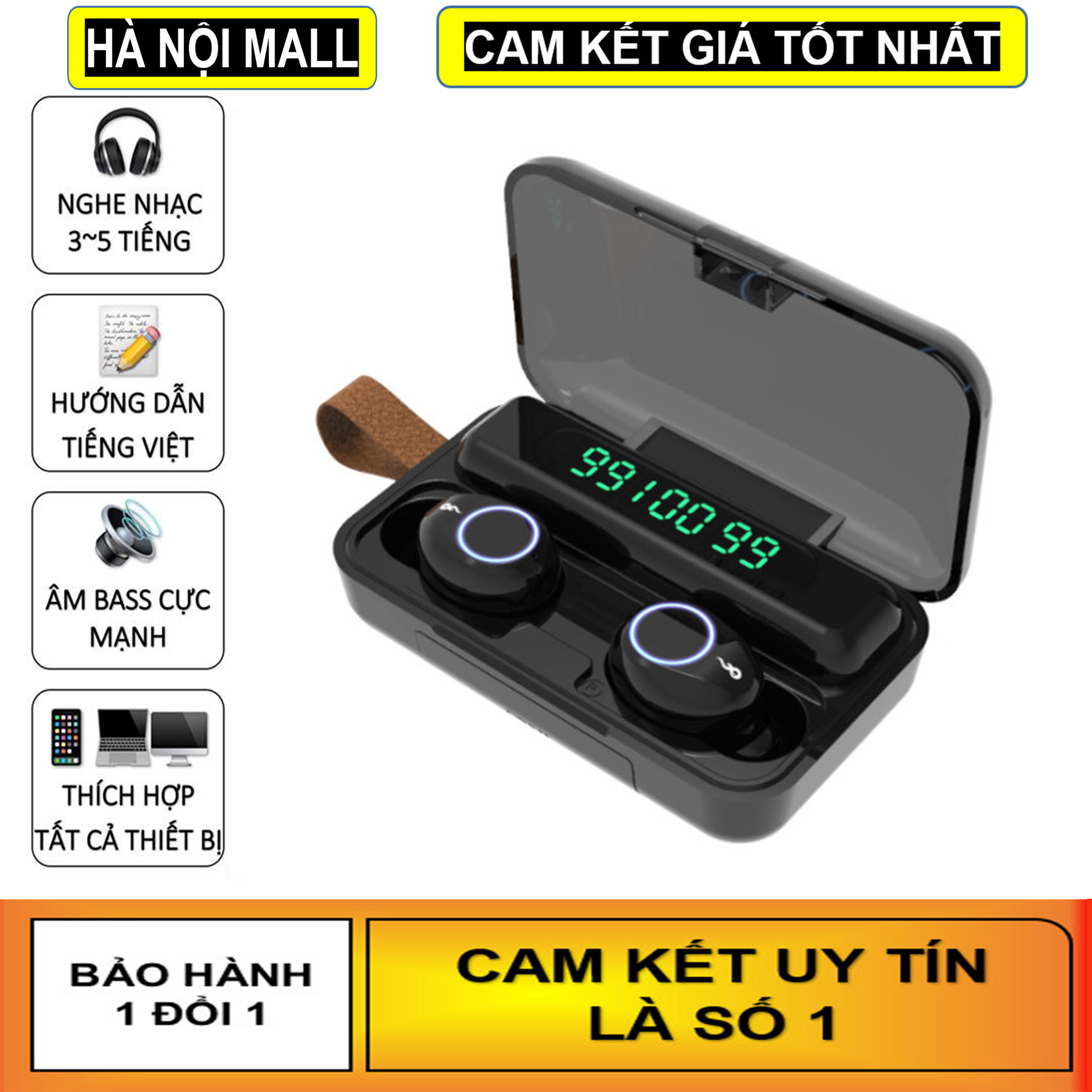 Tai nghe bluetooth, Tai nghe không dây 5.0, Tai Nghe Amoi F9 LED 2000mAh, Tai nghe bluetooth khong day, Điều Khiển Cảm Ứng , Màn Led Báo Pin, Chống Nước, Âm Thanh HiFi TWS True Siêu Bass, Siêu Trầm micro HD Tương Thích Với Mọi Dòng Smart Phone