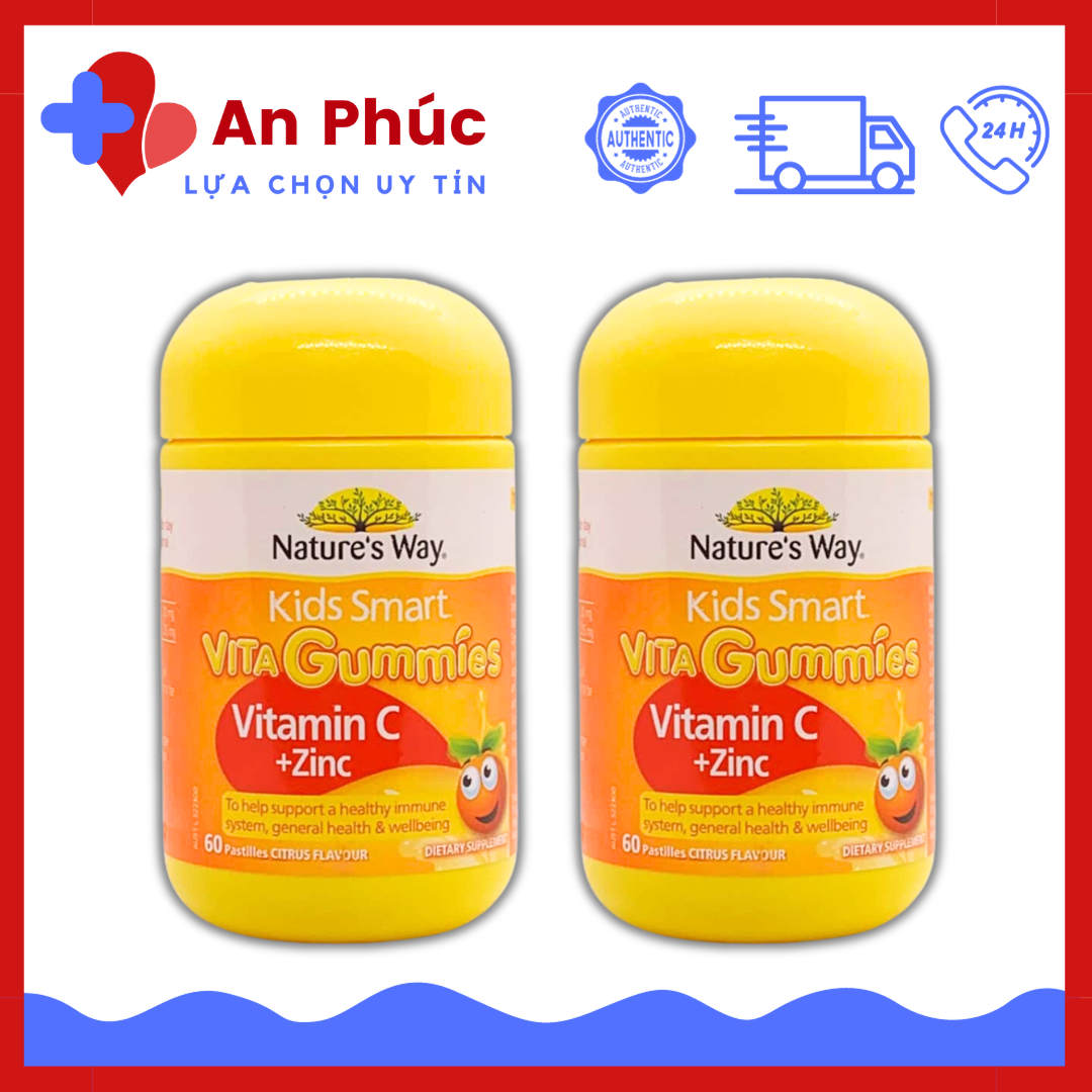 Kẹo dẻo Nature’s Way Vita Gummies Vitamin C + Zinc 60 viên Úc, Kẹo dẻo bổ sung Vitamin C và Kẽm cho bé