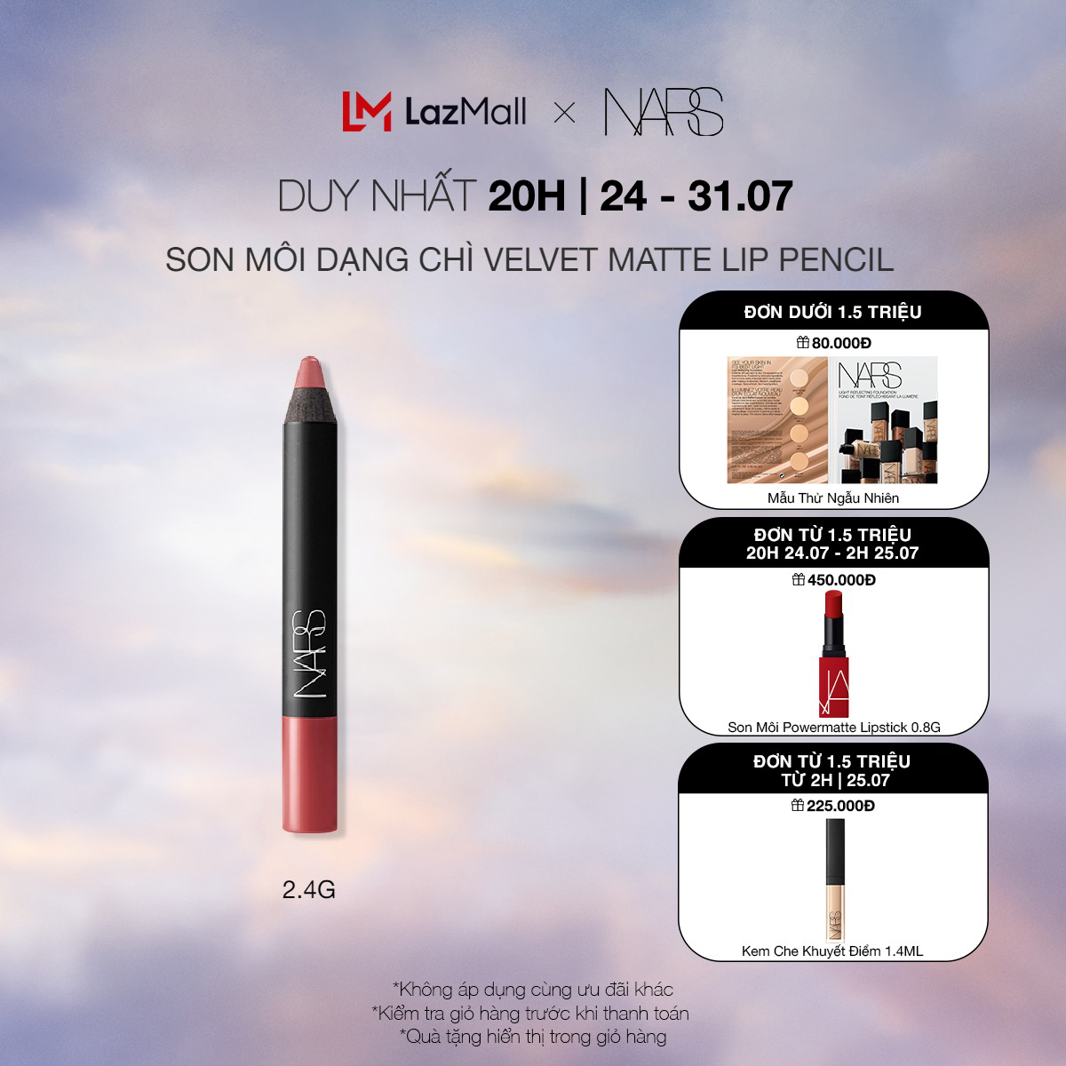 [20H 24-31.07  QUÀ TẶNG ĐẾN 450K] Son môi dạng chì NARS Velvet Matte Lip Pencil 2.4g