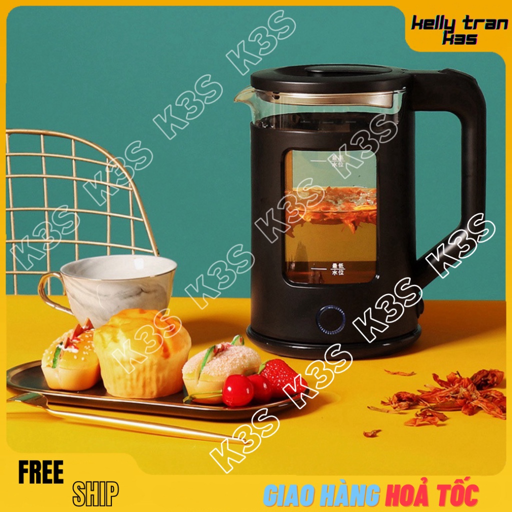 Ấm siêu tốc thuỷ tinh 2 lớp 2.5 lít ấm đun nước siêu tốc đẹp năng suất lớn 1500w đun nước siêu tốc st13 kellytrank3