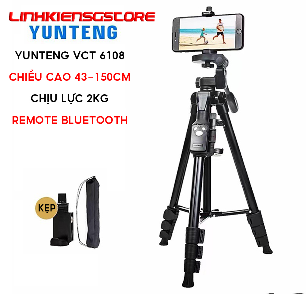 Giá đỡ điện thoại chân máy ảnh tripod yun-teng vct 6108