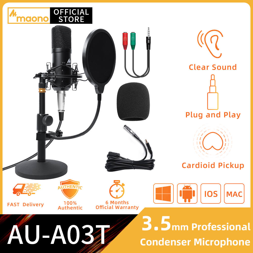 MAONO Bộ Micro Podcast A03T, Bình Ngưng 3.5Mm, Studio Microfono Micro Máy Tính Chuyên Nghiệp Dành Cho Máy Tính Xách Tay Chơi Game Trên Youtube Skype