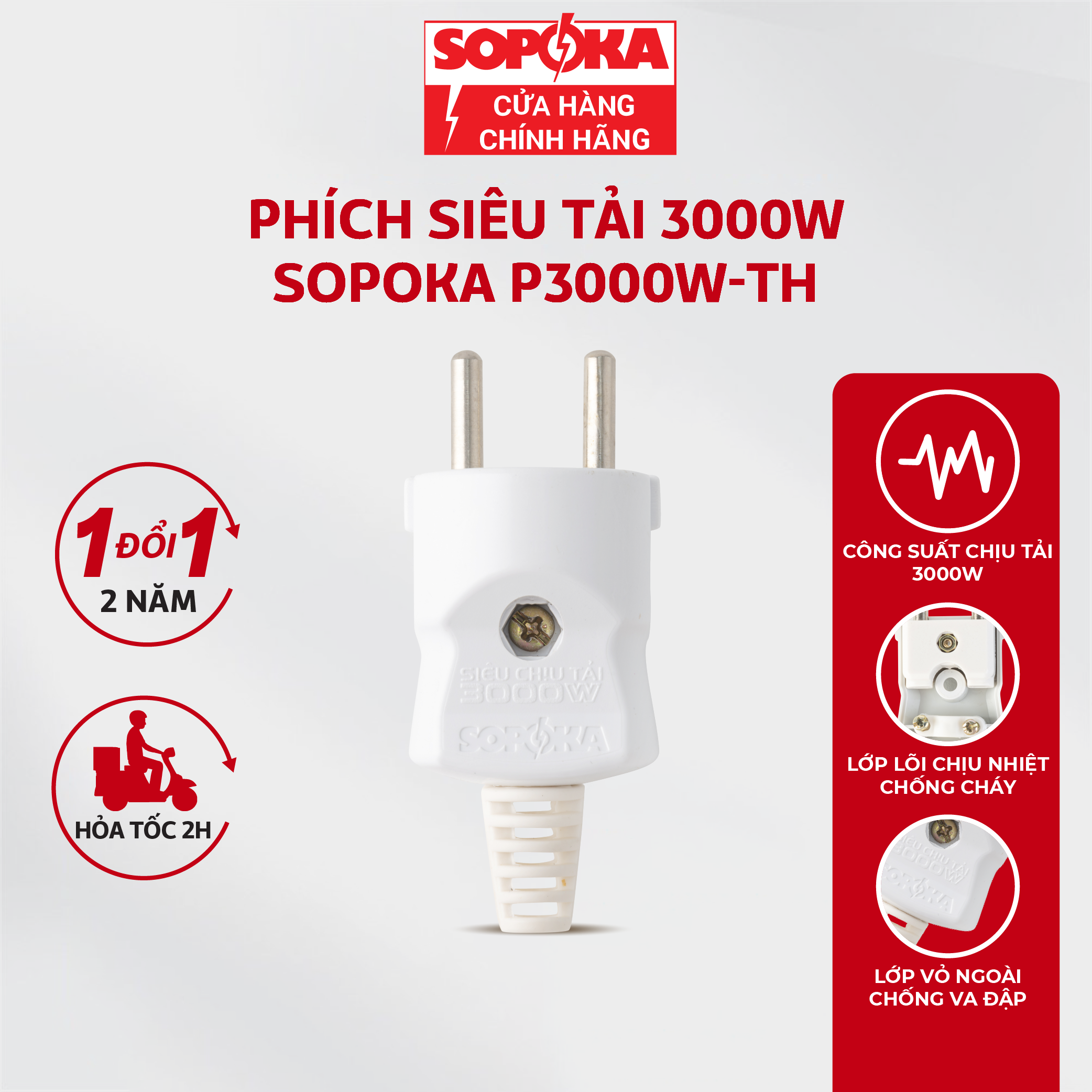 Phích cắm siêu chịu tải SOPOKA P2500W4+ chống vỡ chịu nhiệt