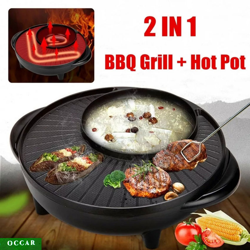 Nồi Lẩu Điện Đa Năng Hàn Quốc, Nhỏ Gọn 2 Trong 1, Bếp Vừa Nướng Vừa Nấu Lẩu, Bếp nướng điện đa năng, nồi lẩu điện mini, nồi lẩu 2 ngăn, nồi lẩu không khói, nồi lẩu osaka, nồi lẩu Lock&Lock, nồi lẩu Kangaroo Occar