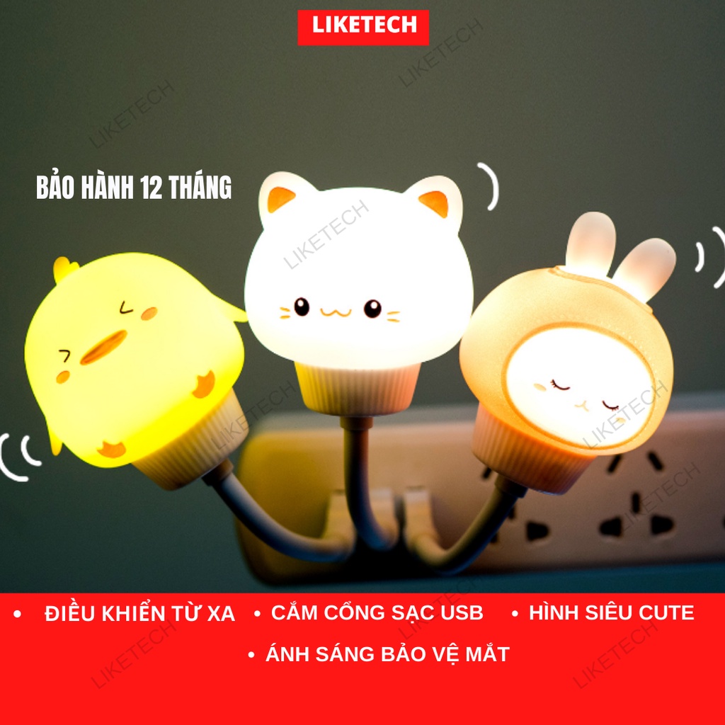 Đèn ngủ LED hình gấu dễ thương có điều khiển từ xa cho bé Đèn ngủ mini cute cắm điện cổng usb hình thú con mèo thỏ