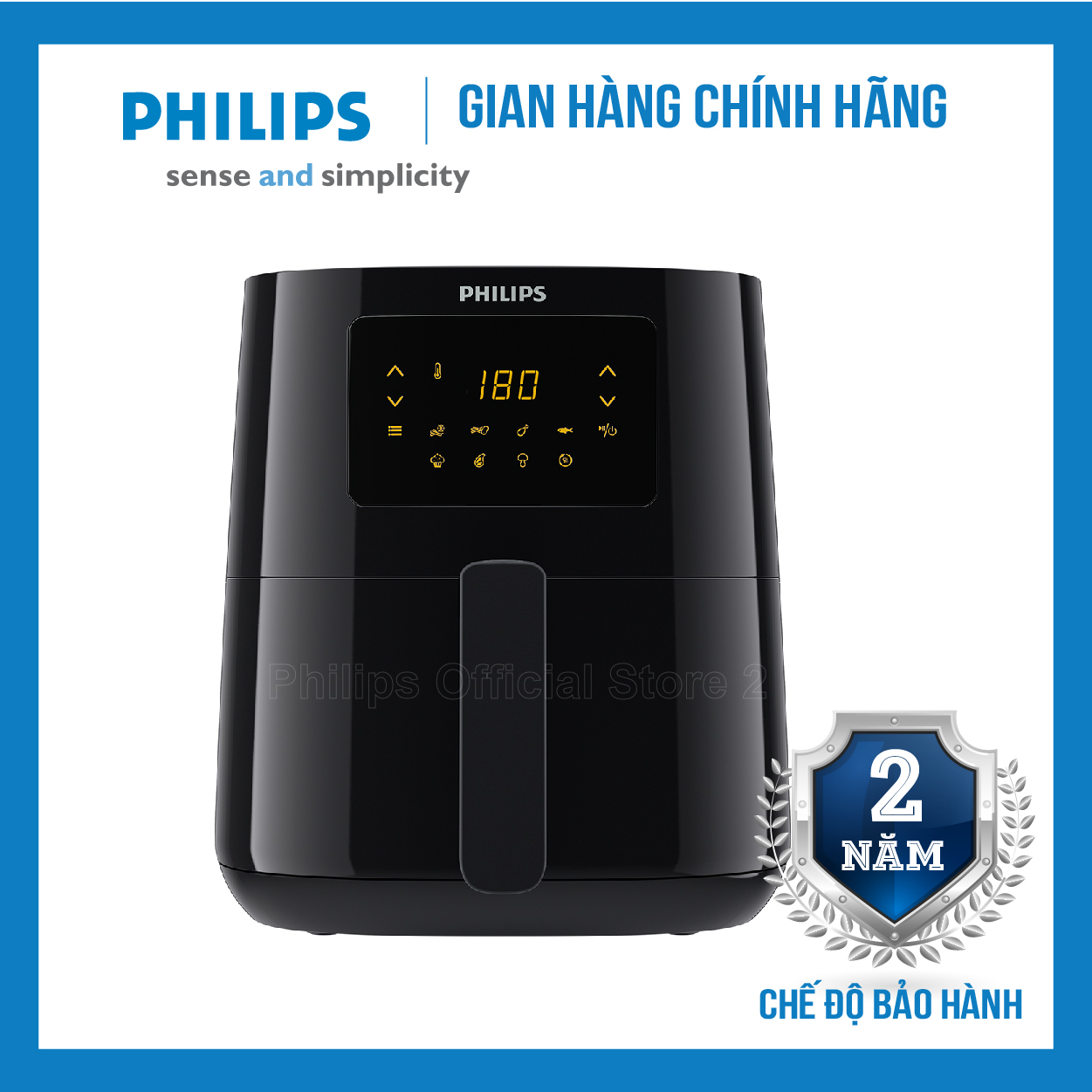 Nồi chiên không dầu điện tử Philips dung tích 4.2L, công suất 1400W, công nghệ Rapid Air, bảo hành 2 năm - HD9252