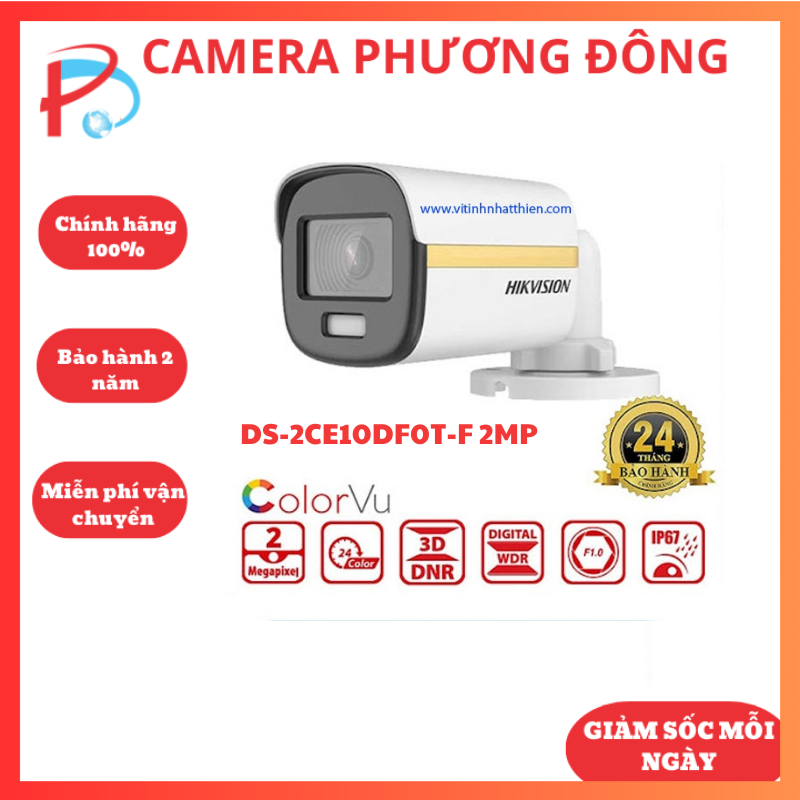 Camera hd-tvi colorvu hikvision ds-2ce10df0t-f 2mp 1080p, có màu ban đêm - hàng chính hãng