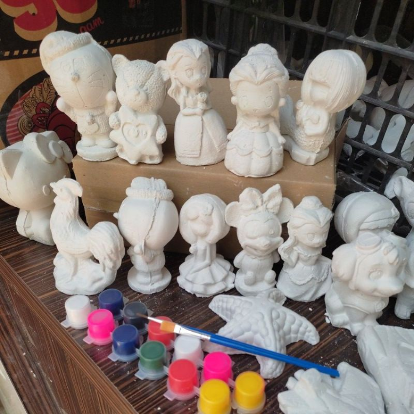 Combo 10 tượng tô màu tượng tô màu kèm cọ vẽ loại 7 _10cm, đồ chơi, tượng tô màu, tượng, đồ chơi cho bé, tô tượng