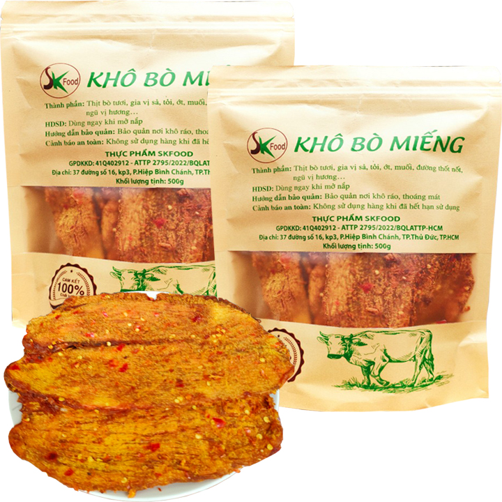 KHÔ BÒ MIẾNG CAY ĐẶC BIỆT THƠM NGON CHẤT LƯỢNG SK FOOD - 500G