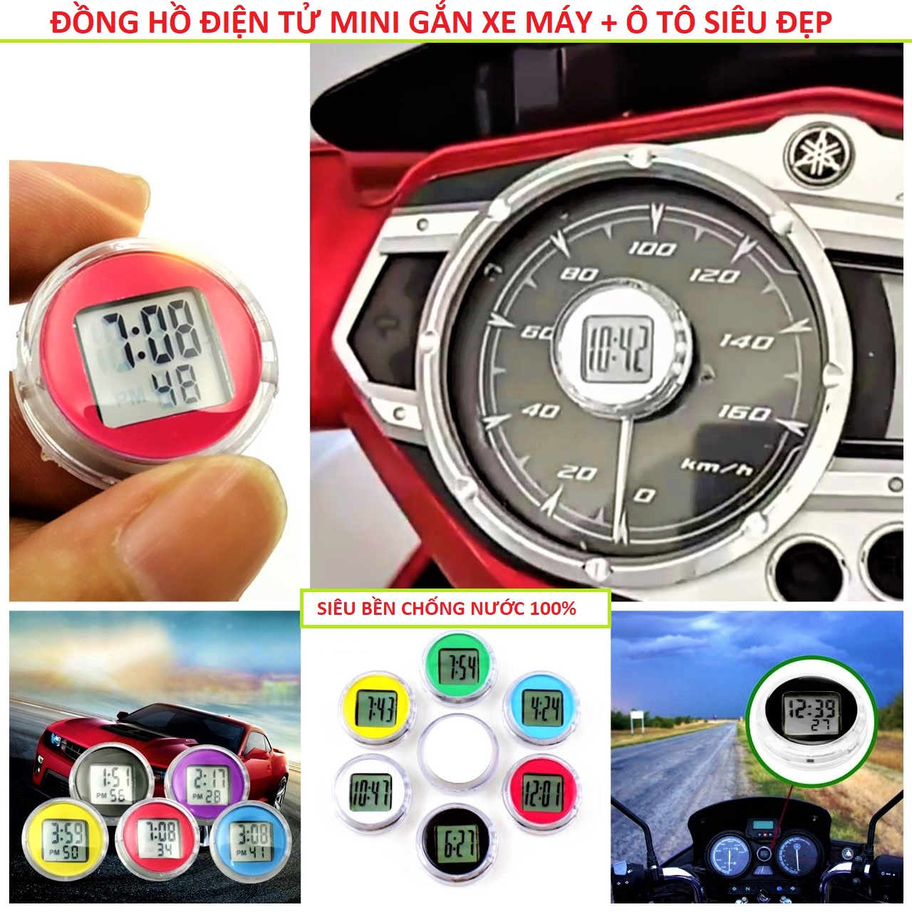 ĐỒNG HỒ GẮN XE MÁY MINI ĐIỆN TỬ CỰC CHẤT LOẠI TỐT , ĐỒNG HỒ ĐIỆN TỬ TRANG TRÍ XE MÁY Ô TÔ CỰC ĐẸP , ĐỒNG HỒ THỜI GIAN LẮP XE MÁY Ô TÔ , PHỤ KIỆN Ô TÔ , PHỤ KIỆN XE MÁY