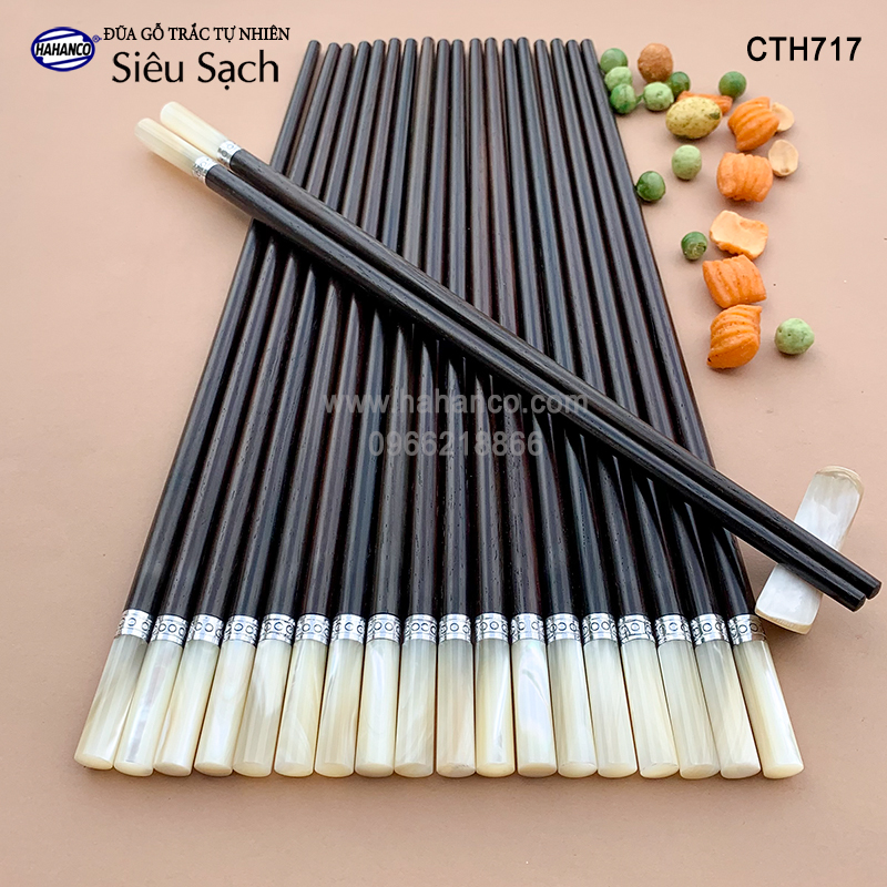 Đũa tròn gỗ trắc đầu ốc viền Bạc Super VIP (10 đôi/Hộp) dành cho giới thượng lưu - đũa siêu sạch/an toàn cho sức khỏe (CTH717) HAHANCO