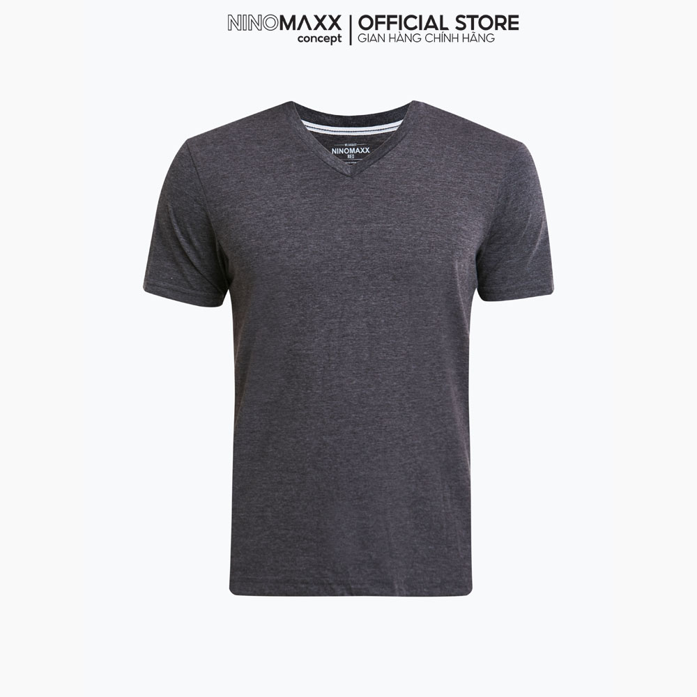 Ninomaxx áo thun nam ngắn tay cổ tim cotton pha polyester 1805126