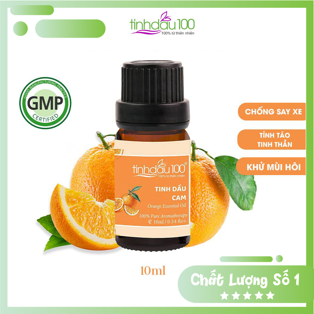 Tinh dầu cam ngọt nguyên chất Tinh Dầu 100 xông phòng, thơm ô tô, chống say xe hương thơm ngọt mát tỉnh táo tinh thần dung tích 10ml