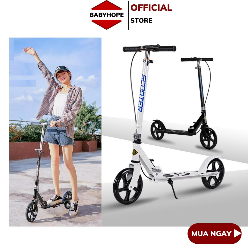 Xe trượt scooter cỡ lớn,cỡ đại có phanh tay, chân chống chịu tải đến 150kg cho thiếu niên và người lớn
