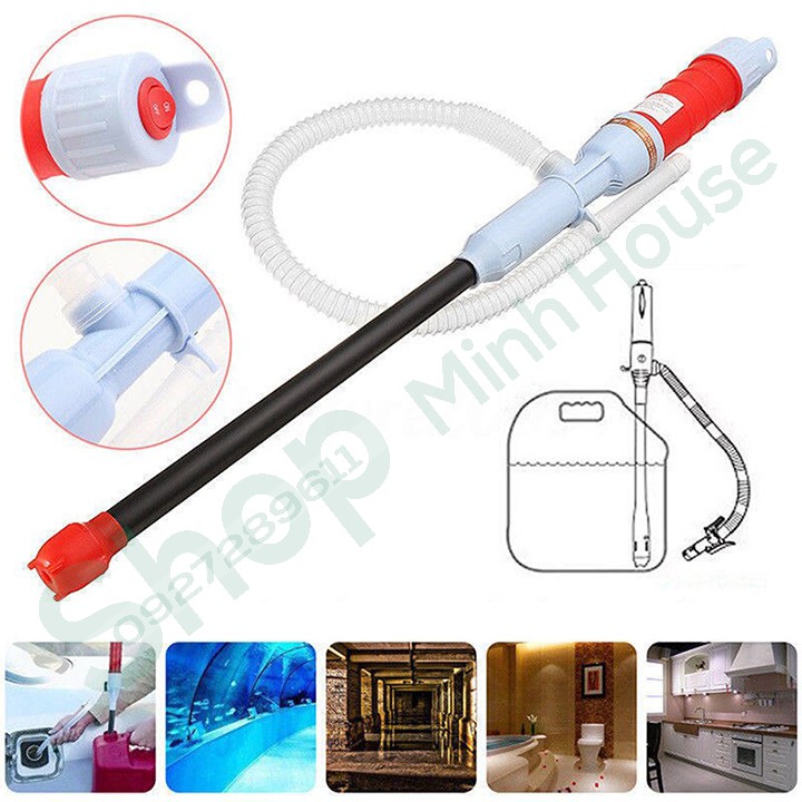 Bơm hút tự động nước, rượu, xăng dầu, chất lỏng, hóa chất đủ loại - loại Mini chạy pin tự động chỉ 1 nút bấm.