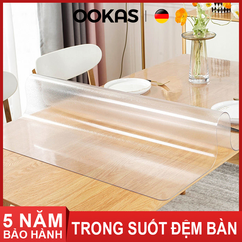 OOKAS Khăn trải bàn bằng nhựa PVC dẻo không thấm nước trong suốt 1.2mm Chống dầu Dễ dàng làm sạch, có thể bảo vệ bàn tốt hơn