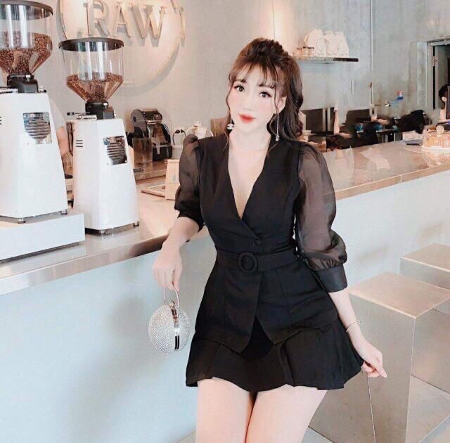 Sét Áo Tay Voan Kiếng Kèm Chân Váy ( Có Lót ) Thời Trang Bambo