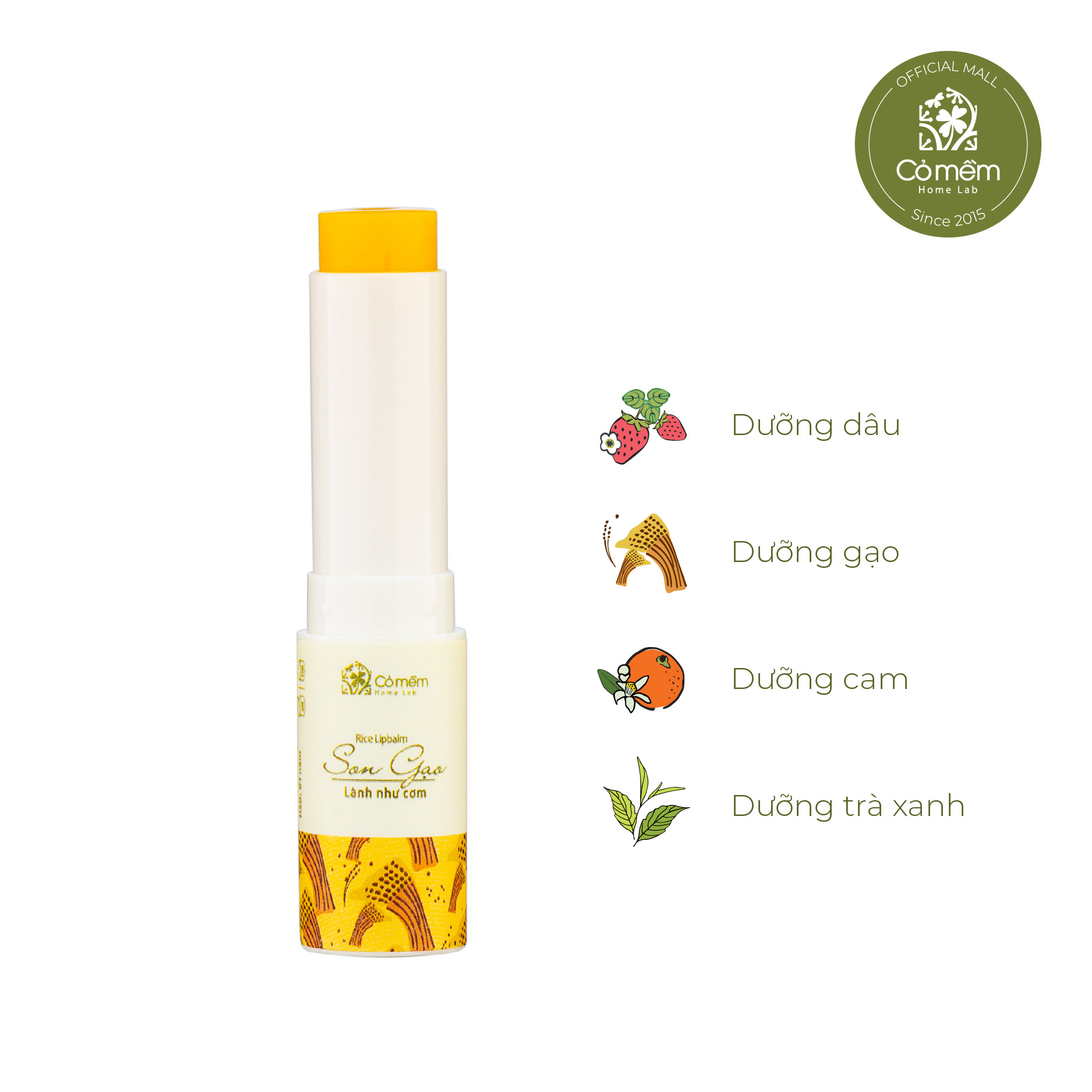 Son dưỡng môi không màu Gạo Cỏ Mềm - Son dưỡng thiên nhiên an toàn Giảm Thâm Môi Hiệu Quả
