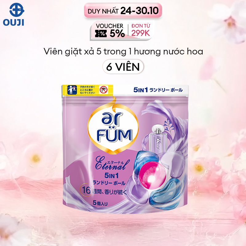 Viên giặt Quần áo arFUM 5 trong 1 MỚI hương tinh dầu nước hoa, khử khuẩn 99% - 4 mùi hương (Túi 6 vi