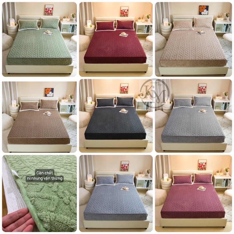 Bộ ga gối nỉ nhung hoạ tiết đan len cao cấp -ga +2 vỏ gối nỉ nhung vặn thừng nhập khẩu mềm mại ấm áp