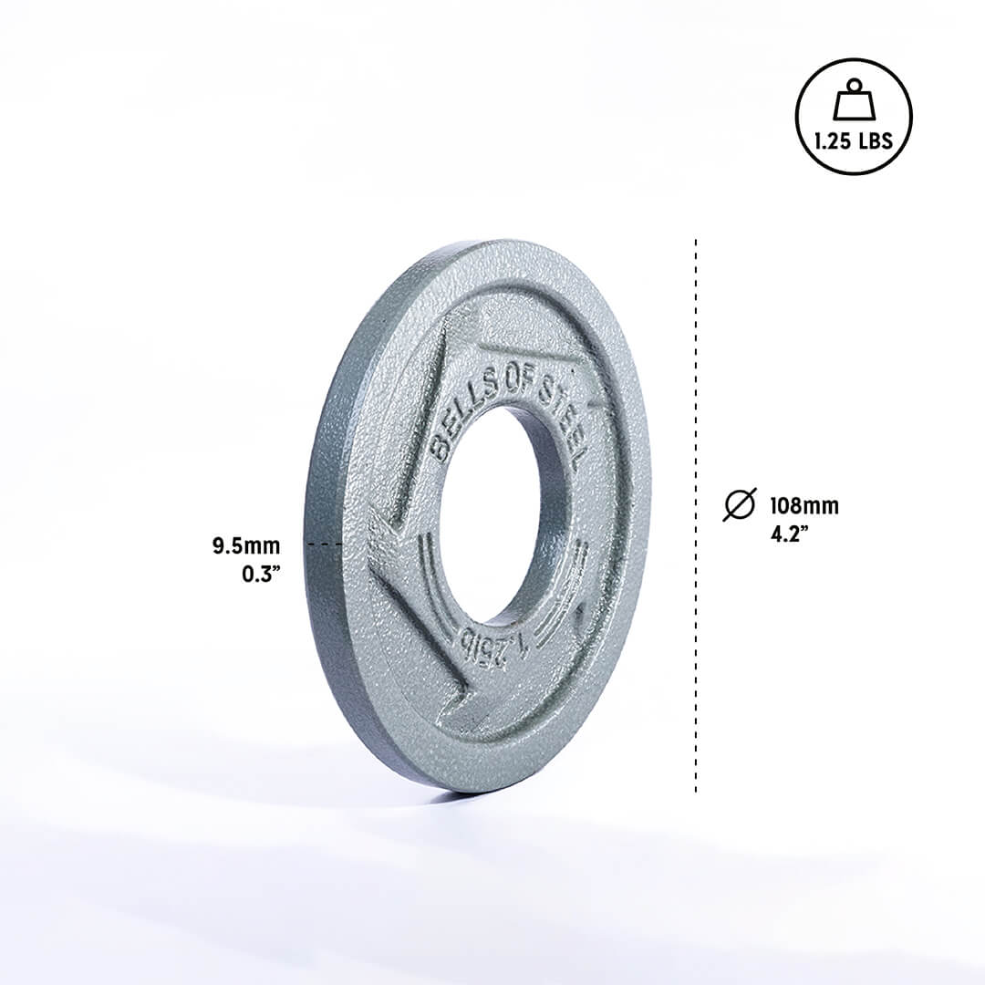 Một cặp tạ đĩa Bells of Steel chuẩn olympic 2.5LB tương đương với 1.1kg mỗi quả. High Quality Weight Plate Bells of Steel 2.5LB with An Awesome Design