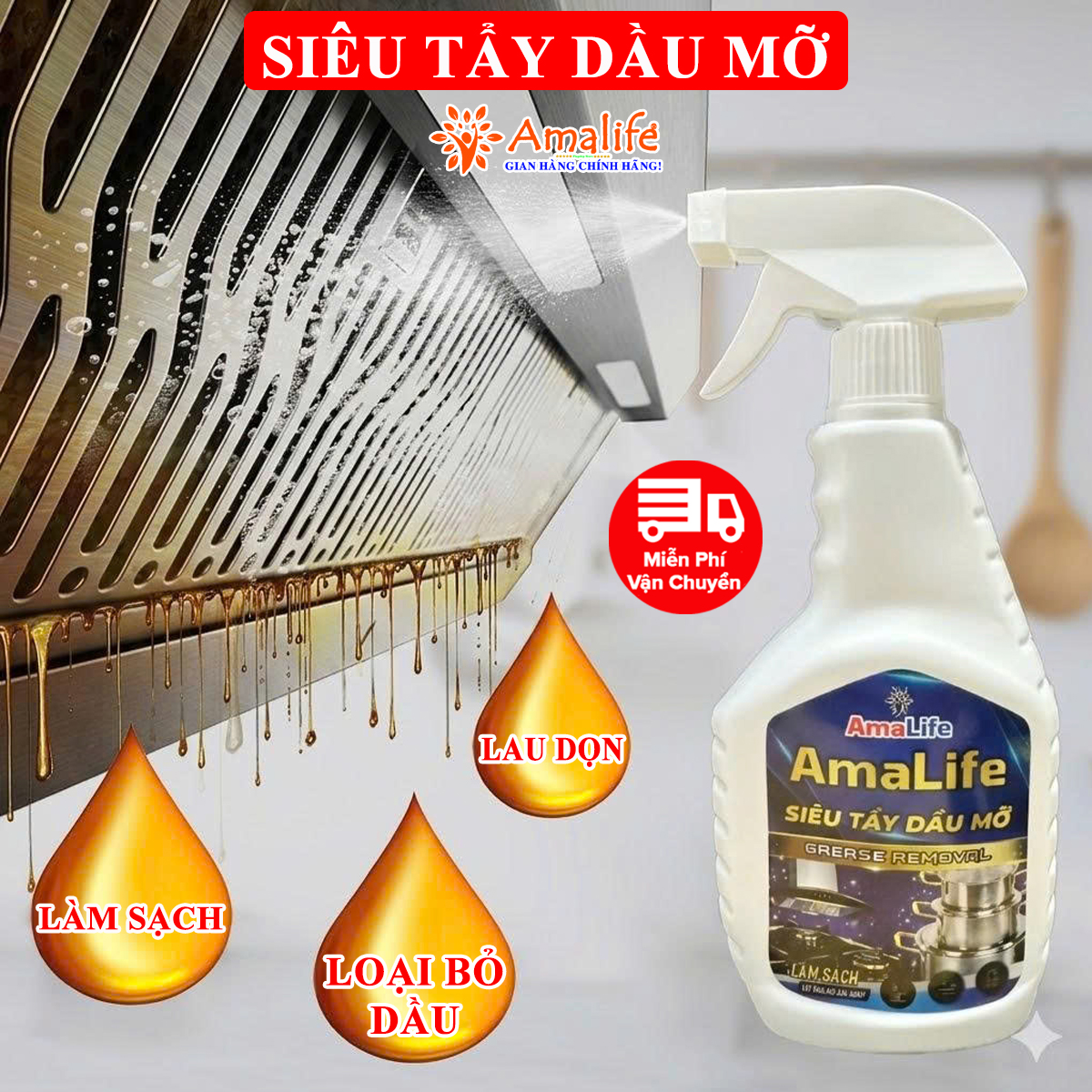 500ml Chất Tẩy Dầu Mỡ Nhà Bếp, Tẩy Dầu Lưới HÚt Mùi, Tẩy Mỡ Nồi Chảo, Bếp Gas Phù Hợp Nhiều Bề Mặt Chính Hãng Amalife