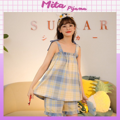 Đồ ngủ 2 dây nữ đẹp cotton cao cấp kiểu dáng siêu cute dễ thương – DĐ1Mita
