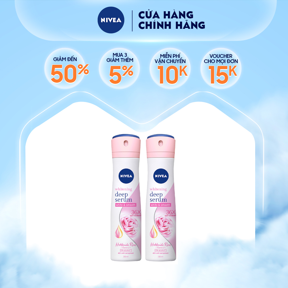 Combo 2 Xịt Ngăn Mùi Nivea Whitening Deep Serum Hokkaido Rose Spray 150ml 85304