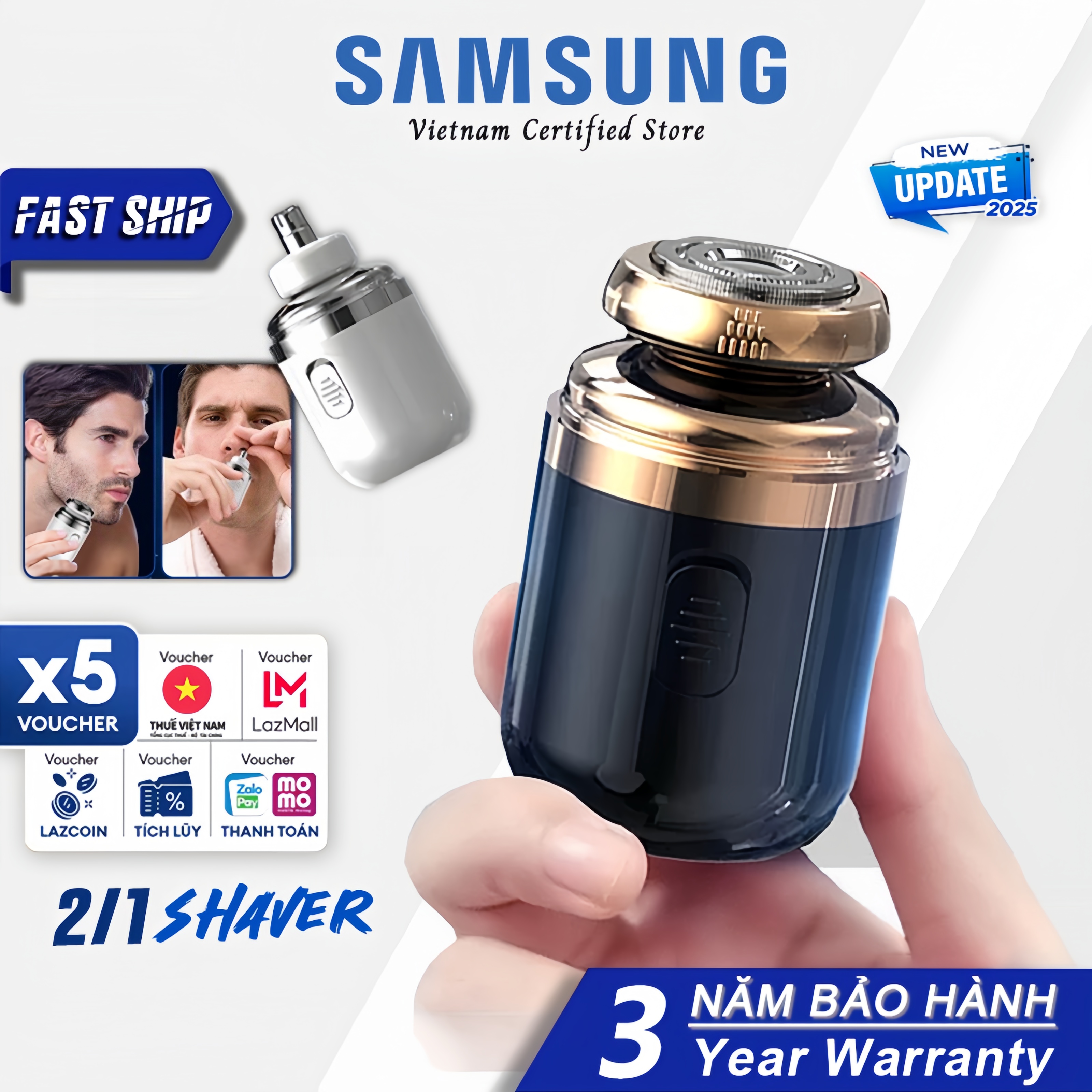 Bảo hành 3 năm / Máy cạo râu mini IPX7 khô & ướt Máy tỉa lông mũi miễn phí Máy cạo râu cho nam mini du lịch/an toàn cho da chống nước