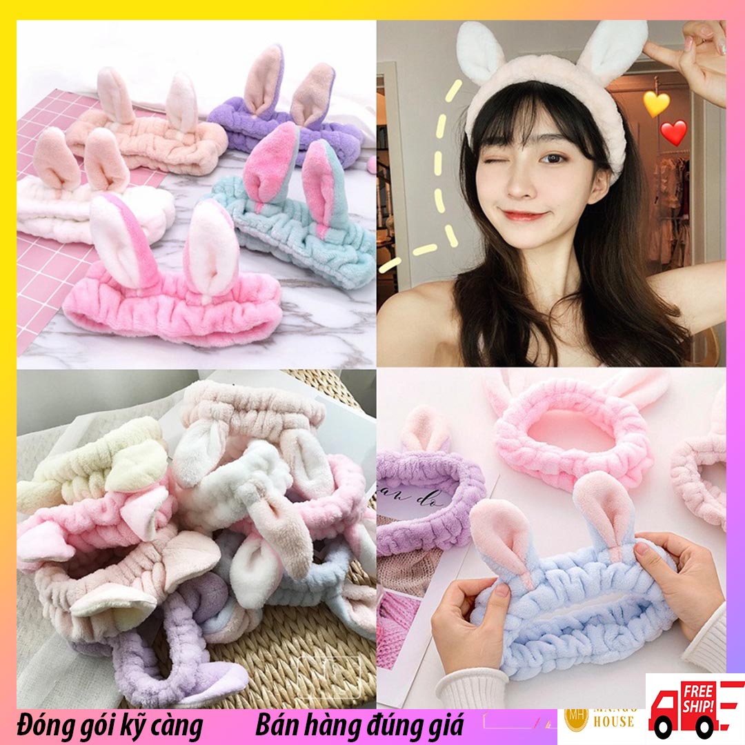 Băng đô cài tóc tai thỏ-Chất bông mềm mịn, thun co giãn tốt, cực kỳ đáng yêu, mềm, mịn, màu sắc đẹp, tươi sáng, dễ làm sạch, không bám bẩn- Băng đô tai thỏ, băng đô cài tóc, băng đô rửa mặt, băng đô nữ