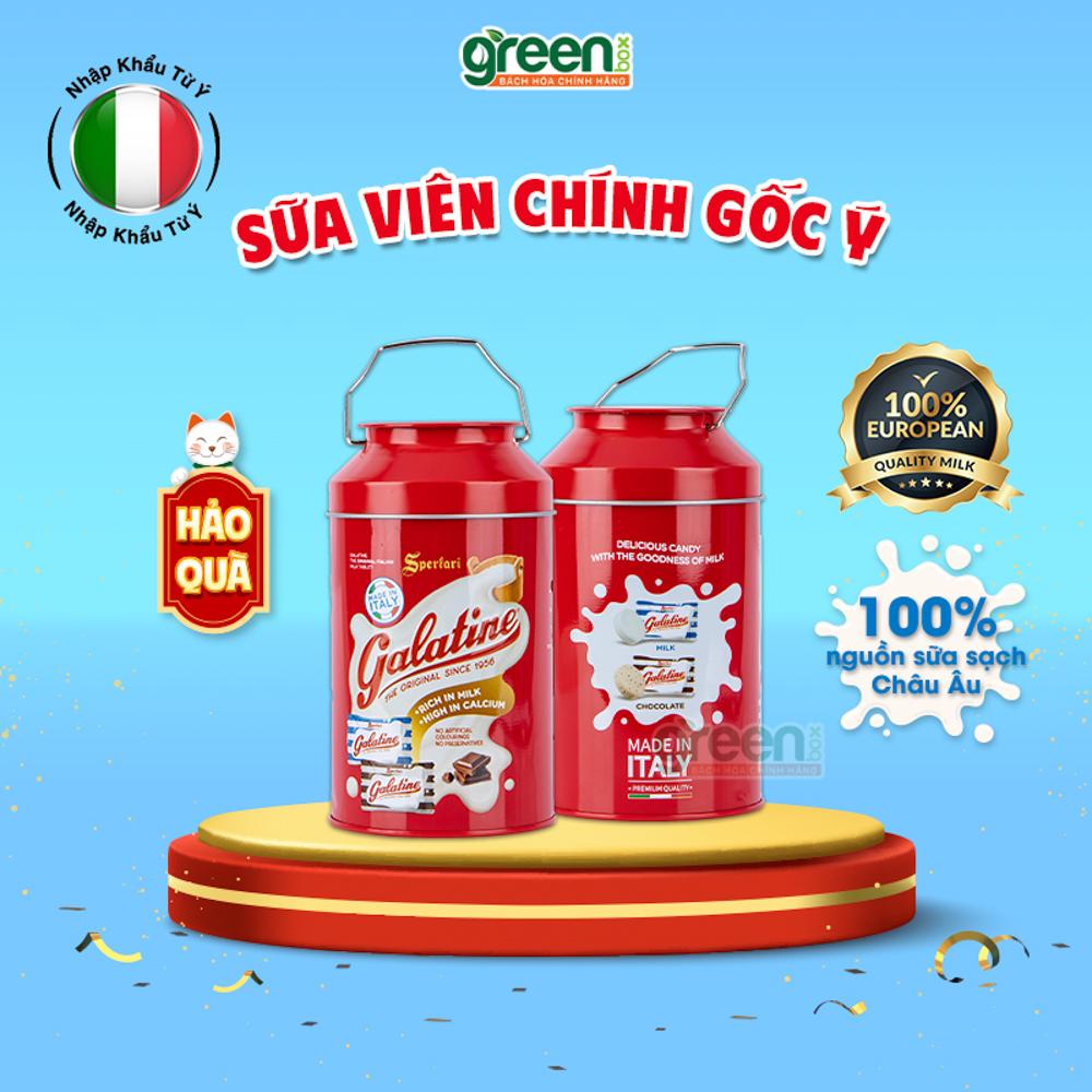 [ Hộp kẹo nhập khẩu ] Hộp kẹo sữa nguyên chất viên nén vị sữa và sô cô la Galatine 200g nhập khẩu Ý